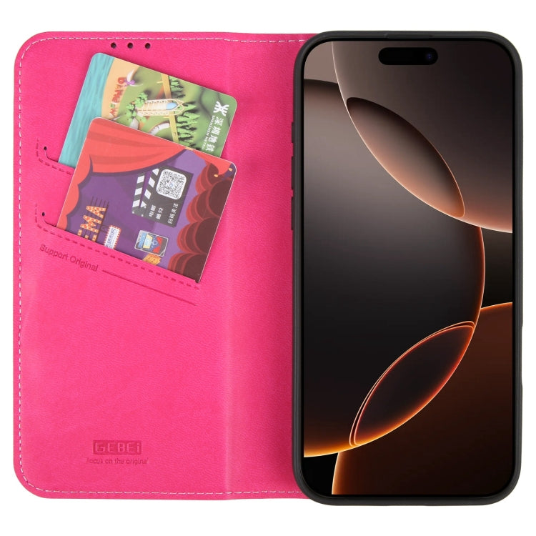 For iPhone 16 Pro GEBEI Top-grain Horizontal Flip Leather Phone Case(Rose Red) - iPhone 16 Pro Cases by GEBEI | Online Shopping South Africa | PMC Jewellery | Buy Now Pay Later Mobicred