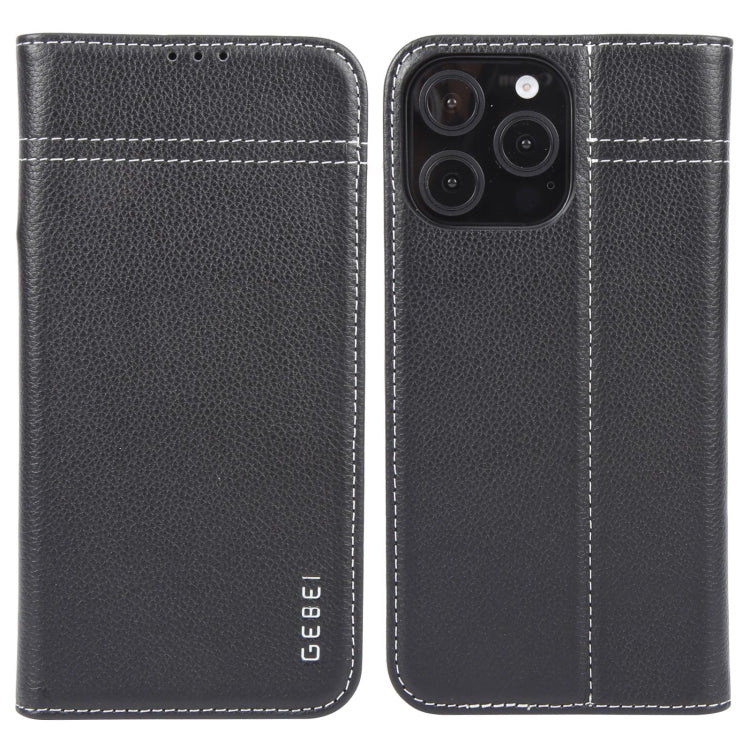 For iPhone 16 Pro Max GEBEI Top-grain Horizontal Flip Leather Phone Case(Black) - iPhone 16 Pro Max Cases by GEBEI | Online Shopping South Africa | PMC Jewellery | Buy Now Pay Later Mobicred