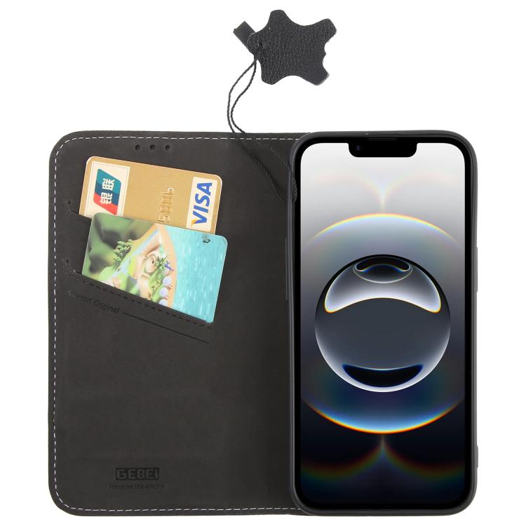 For iPhone 16e GEBEI Top-grain Horizontal Flip Leather Phone Case(Black) - free shipping - PMc TechLife - Order now!