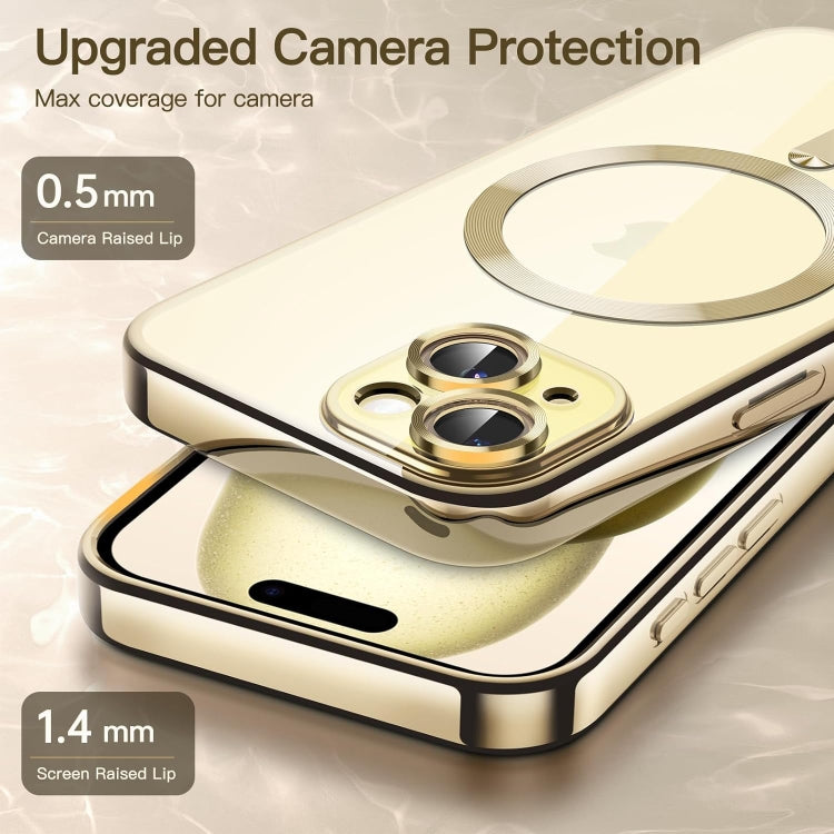 For iPhone 15 Magsafe Magnetic Transparent Electroplated TPU Phone Case(Gold) - iPhone 15 Cases by PMC TechLife | Online Shopping South Africa | PMC TechLife