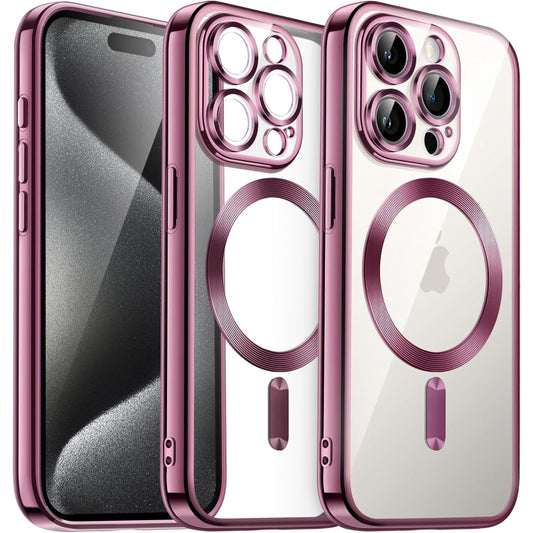 For iPhone 15 Pro Max Magsafe Magnetic Transparent Electroplated TPU Phone Case(Pink) - iPhone 15 Pro Max Cases by PMC Jewellery | Online Shopping South Africa | PMC Jewellery