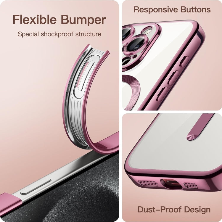 For iPhone 15 Pro Max Magsafe Magnetic Transparent Electroplated TPU Phone Case(Pink) - iPhone 15 Pro Max Cases by PMC TechLife | Online Shopping South Africa | PMC TechLife