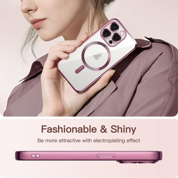 For iPhone 15 Pro Max Magsafe Magnetic Transparent Electroplated TPU Phone Case(Pink) - iPhone 15 Pro Max Cases by PMC TechLife | Online Shopping South Africa | PMC TechLife
