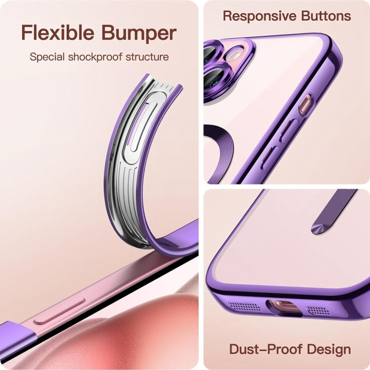 For iPhone 14 Magsafe Magnetic Transparent Electroplated TPU Phone Case(Purple) - iPhone 14 Cases by PMC Jewellery | Online Shopping South Africa | PMC Jewellery