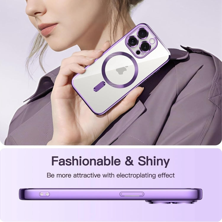 For iPhone 14 Pro Magsafe Magnetic Transparent Electroplated TPU Phone Case(Purple) - iPhone 14 Pro Cases by PMC Jewellery | Online Shopping South Africa | PMC Jewellery