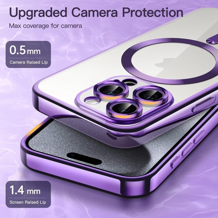 For iPhone 16 Transparent Electroplated Magsafe Magnetic TPU Phone Case(Purple) - iPhone 16 Cases by PMC Jewellery | Online Shopping South Africa | PMC Jewellery | Buy Now Pay Later Mobicred