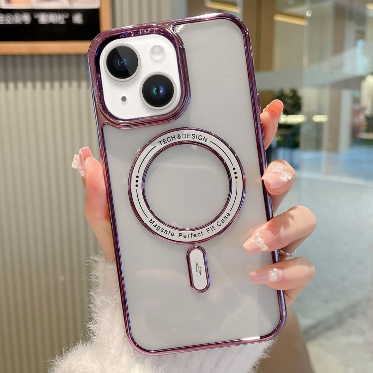 For iPhone 14 Plus MagSafe Magnetic Transparent TPU Electroplated Phone Case(Purple) - iPhone 14 Plus Cases by PMC Jewellery | Online Shopping South Africa | PMC Jewellery