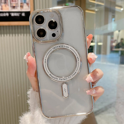 For iPhone 11 Pro MagSafe Magnetic Transparent TPU Electroplated Phone Case(Silver) - iPhone 11 Pro Cases by PMC Jewellery | Online Shopping South Africa | PMC Jewellery