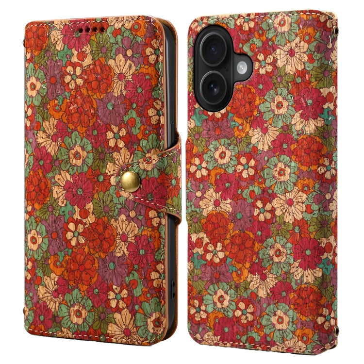 For iPhone 16 Denior Flower Language Series Cork Fabric Oil Edge Leather Phone Case(Summer) - iPhone 16 Cases by Denior | Online Shopping South Africa | PMC Jewellery | Buy Now Pay Later Mobicred