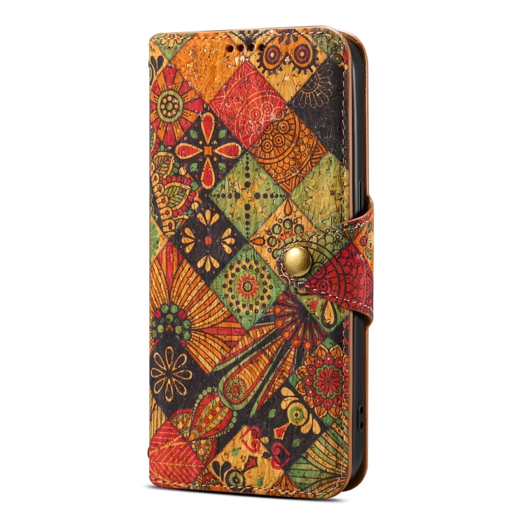 For iPhone 16 Denior Flower Language Series Cork Fabric Oil Edge Leather Phone Case(Autumn) - iPhone 16 Cases by Denior | Online Shopping South Africa | PMC Jewellery | Buy Now Pay Later Mobicred