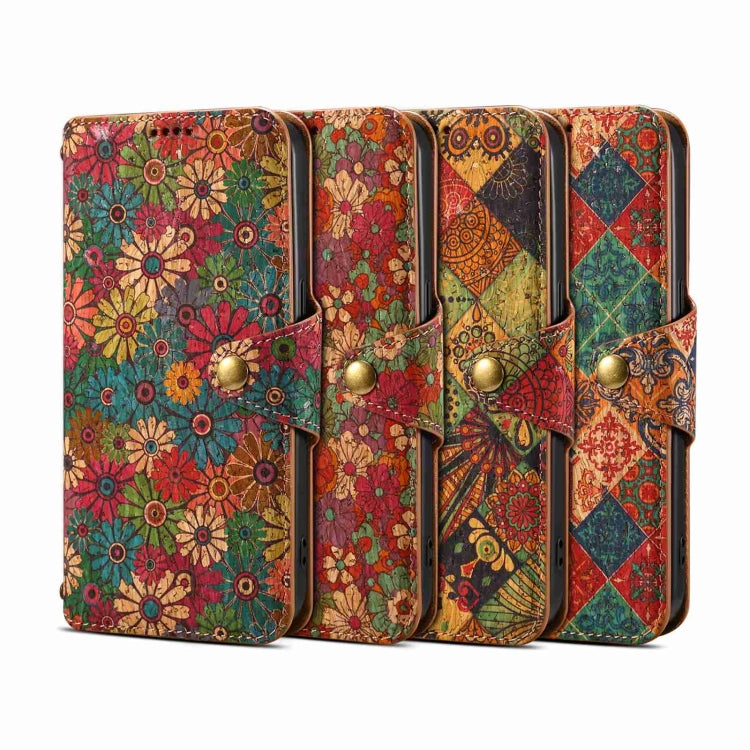 For iPhone 16 Denior Flower Language Series Cork Fabric Oil Edge Leather Phone Case(Spring) - free shipping - PMC Jewellery - Order now!