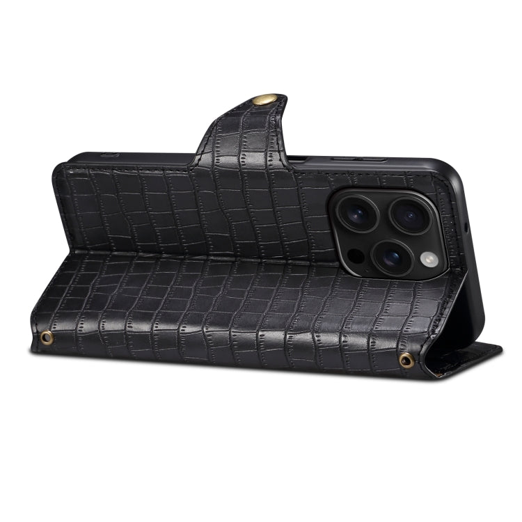 For iPhone 16 Pro Denior Crocodile Texture Oil Edge Leather Phone Case(Black) - free shipping - PMC Jewellery - Order now!