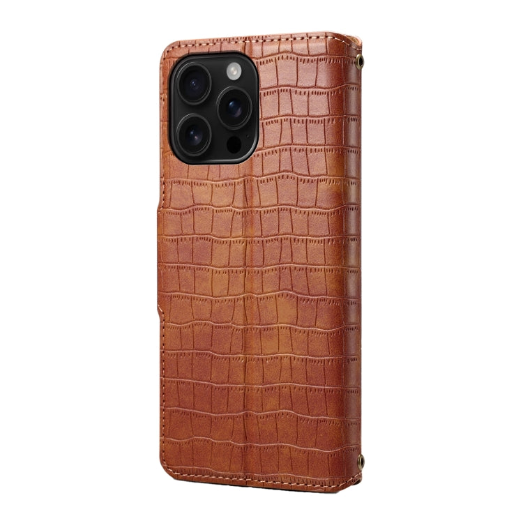 For iPhone 16 Pro Max Denior Crocodile Texture Oil Edge Leather Phone Case(Brown) - iPhone 16 Pro Max Cases by Denior | Online Shopping South Africa | PMC Jewellery | Buy Now Pay Later Mobicred