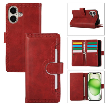 For iPhone 16 Wristband Card Slot Leather Phone Case(Red) - iPhone 16 Cases by PMC Jewellery | Online Shopping South Africa | PMC Jewellery | Buy Now Pay Later Mobicred