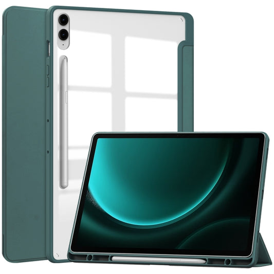 For Samsung Galaxy Tab S9 FE+ / S10+ Acrylic 3-folding Smart Leather Tablet Case with Pen Slot(Dark Green) - Galaxy Tab S9 FE+ by PMC Jewellery | Online Shopping South Africa | PMC Jewellery | Buy Now Pay Later Mobicred