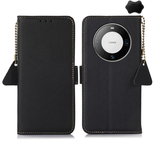 For Huawei Mate 60 Side-Magnetic TJ Genuine Leather RFID Phone Case(Black) - Huawei Cases by PMC Jewellery | Online Shopping South Africa | PMC Jewellery | Buy Now Pay Later Mobicred