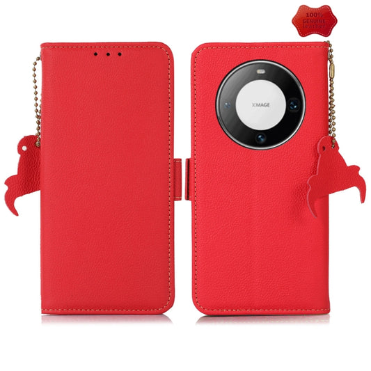 For Huawei Mate 60 Side-Magnetic TJ Genuine Leather RFID Phone Case(Red) - Huawei Cases by PMC Jewellery | Online Shopping South Africa | PMC Jewellery | Buy Now Pay Later Mobicred