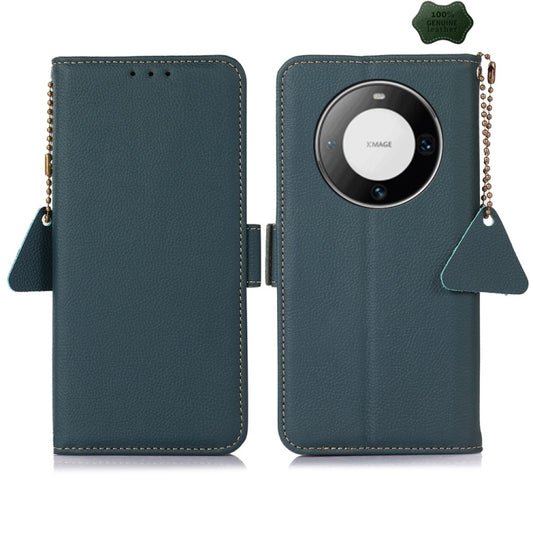 For Huawei Mate 60 Pro Side-Magnetic TJ Genuine Leather RFID Phone Case(Green) - Huawei Cases by PMC Jewellery | Online Shopping South Africa | PMC Jewellery | Buy Now Pay Later Mobicred