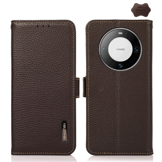 For Huawei Mate 60 KHAZNEH Side-Magnetic Litchi Genuine Leather RFID Case(Brown) - Huawei Cases by PMC Jewellery | Online Shopping South Africa | PMC Jewellery | Buy Now Pay Later Mobicred