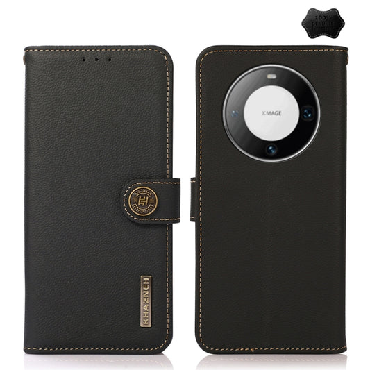 For Huawei Mate 60 KHAZNEH Custer Genuine Leather RFID Phone Case(Black) - Huawei Cases by PMC Jewellery | Online Shopping South Africa | PMC Jewellery | Buy Now Pay Later Mobicred