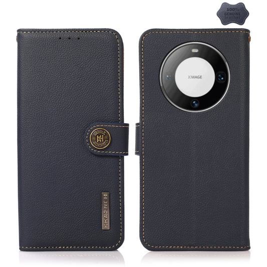 For Huawei Mate 60 Pro KHAZNEH Custer Genuine Leather RFID Phone Case(Blue) - Huawei Cases by PMC Jewellery | Online Shopping South Africa | PMC Jewellery | Buy Now Pay Later Mobicred