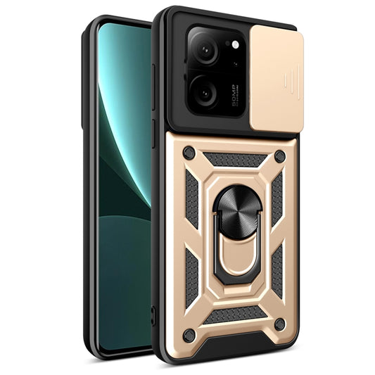 For Xiaomi 13T/13T Pro/Redmi K60 Ultra Sliding Camera Cover Design TPU Hybrid PC Phone Case(Gold) - Redmi K60 Ultra Cases by PMC Jewellery | Online Shopping South Africa | PMC Jewellery | Buy Now Pay Later Mobicred