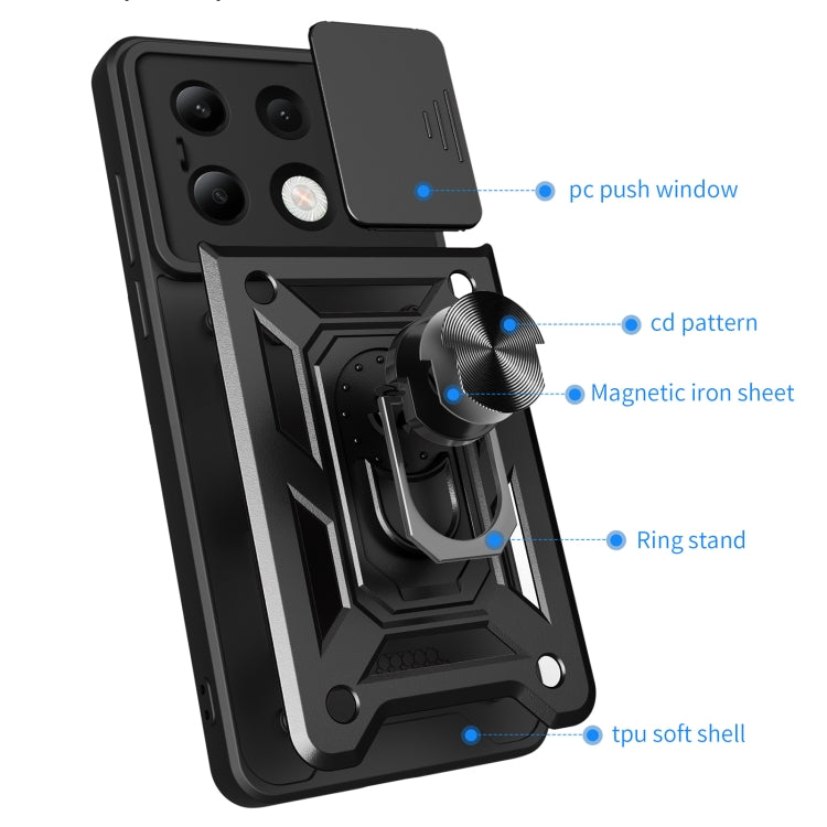 For Xiaomi Redmi Note 13 4G Global Sliding Camera Cover Design TPU Hybrid PC Phone Case(Black) - Note 13 Cases by PMC Jewellery | Online Shopping South Africa | PMC Jewellery | Buy Now Pay Later Mobicred