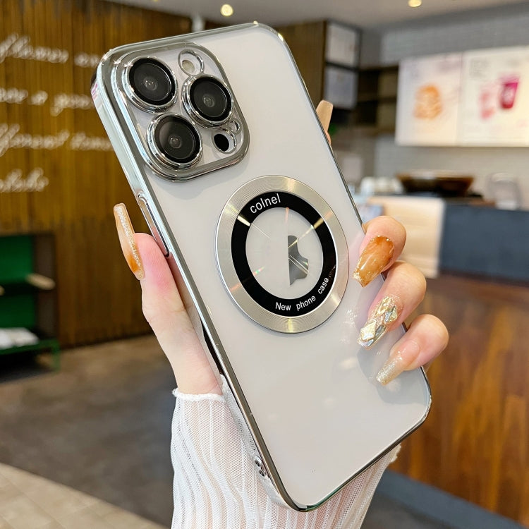 For iPhone 15 Pro Transparent Electroplated PC MagSafe Phone Case(Silver) - iPhone 15 Pro Cases by PMC TechLife | Online Shopping South Africa | PMC TechLife