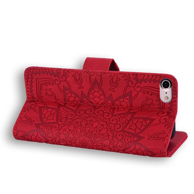 For iPhone 16e Mandala Embossed Dual-Fold Calf Leather Phone Case(Red) - iPhone 16e Cases by PMC TechLife | Online Shopping South Africa | PMC TechLife | Buy Now Pay Later Mobicred