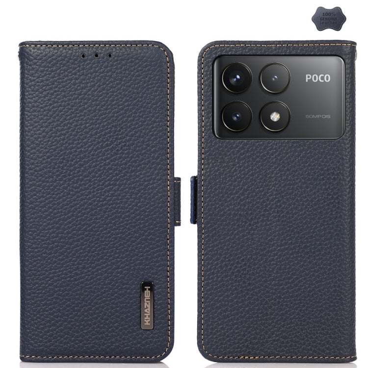 For Xiaomi Redmi K70 KHAZNEH Side-Magnetic Litchi Genuine Leather RFID Phone Case(Blue) - K70 Cases by PMC Jewellery | Online Shopping South Africa | PMC Jewellery | Buy Now Pay Later Mobicred