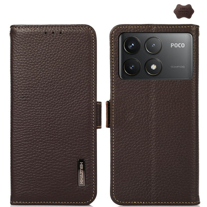 For Xiaomi Redmi K70 Pro KHAZNEH Side-Magnetic Litchi Genuine Leather RFID Phone Case(Brown) - K70 Pro Cases by PMC Jewellery | Online Shopping South Africa | PMC Jewellery | Buy Now Pay Later Mobicred