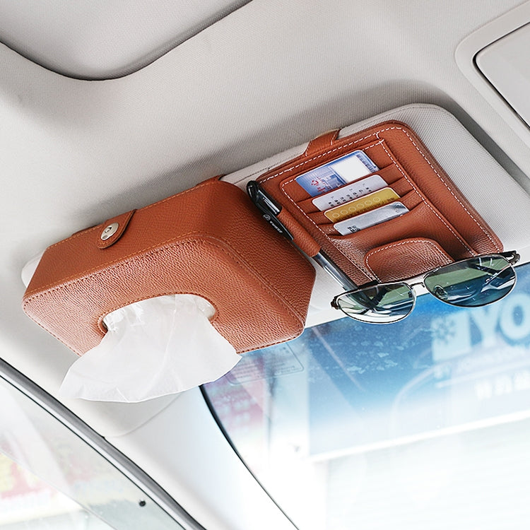 Car Litchi Texture Hanging Tissue Box Sun Visor Card Storage Clip(Brown) - Sunglasses & Glasses Clips by PMC Jewellery | Online Shopping South Africa | PMC Jewellery | Buy Now Pay Later Mobicred