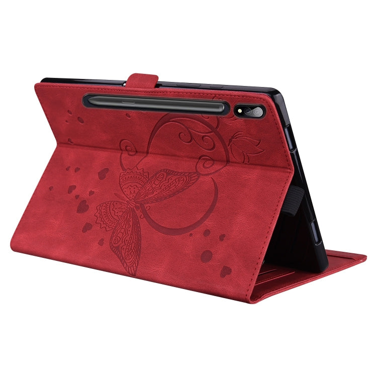 For Samsung Galaxy Tab S9 FE Love Butterfly Embossed Leather Tablet Case(Red) - Other Galaxy Tab PC by PMC Jewellery | Online Shopping South Africa | PMC Jewellery | Buy Now Pay Later Mobicred