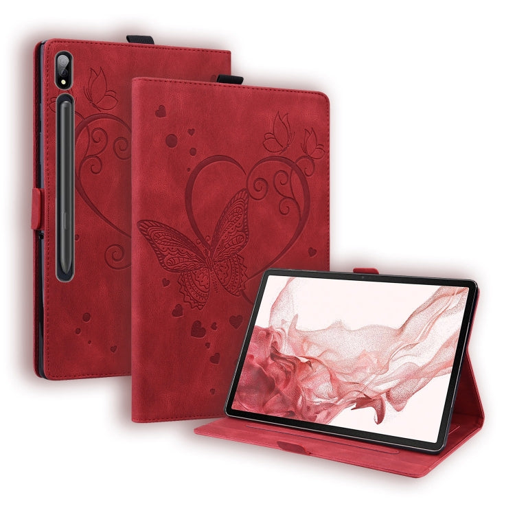 For Samsung Galaxy Tab S9 FE+ Love Butterfly Embossed Leather Tablet Case(Red) - Galaxy Tab S9 FE+ by PMC Jewellery | Online Shopping South Africa | PMC Jewellery | Buy Now Pay Later Mobicred