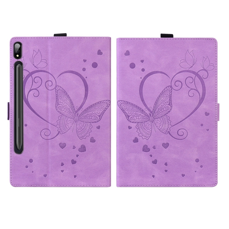 For Samsung Galaxy Tab S9 FE+ Love Butterfly Embossed Leather Tablet Case(Purple) - Galaxy Tab S9 FE+ by PMC Jewellery | Online Shopping South Africa | PMC Jewellery | Buy Now Pay Later Mobicred