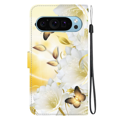 For Google Pixel 9 Pro Crystal Texture Colored Drawing Leather Phone Case(Gold Butterfly Epiphyllum) - Google Cases by PMC Jewellery | Online Shopping South Africa | PMC Jewellery | Buy Now Pay Later Mobicred