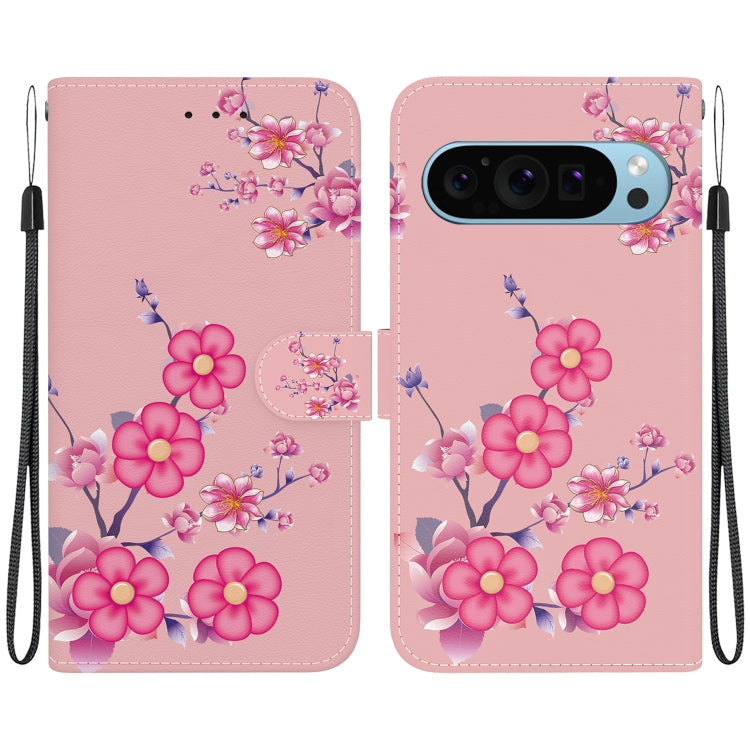 For Google Pixel 9 Crystal Texture Colored Drawing Leather Phone Case(Cherry Blossoms) - Google Cases by PMC Jewellery | Online Shopping South Africa | PMC Jewellery | Buy Now Pay Later Mobicred