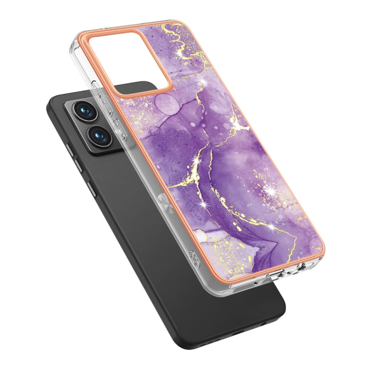 For Motorola Moto G84 Electroplating Marble Dual-side IMD Phone Case(Purple 002) - Motorola Cases by PMC Jewellery | Online Shopping South Africa | PMC Jewellery | Buy Now Pay Later Mobicred