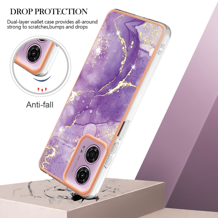 For Motorola Moto G24 4G / G04 4G Electroplating Marble Dual-side IMD Phone Case(Purple 002) - Motorola Cases by PMC Jewellery | Online Shopping South Africa | PMC Jewellery | Buy Now Pay Later Mobicred