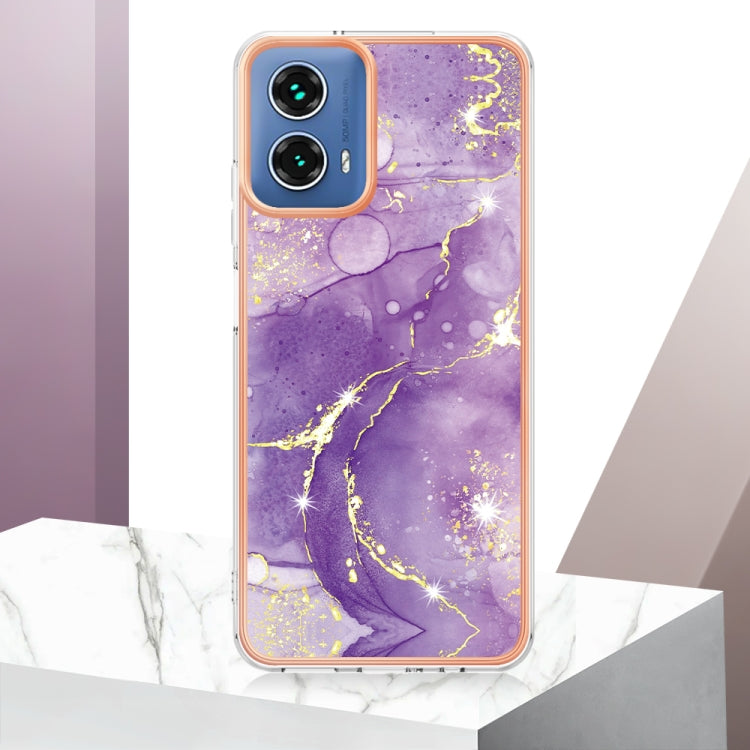 For Motorola Moto G34 Electroplating Marble Dual-side IMD Phone Case(Purple 002) - Motorola Cases by PMC Jewellery | Online Shopping South Africa | PMC Jewellery | Buy Now Pay Later Mobicred