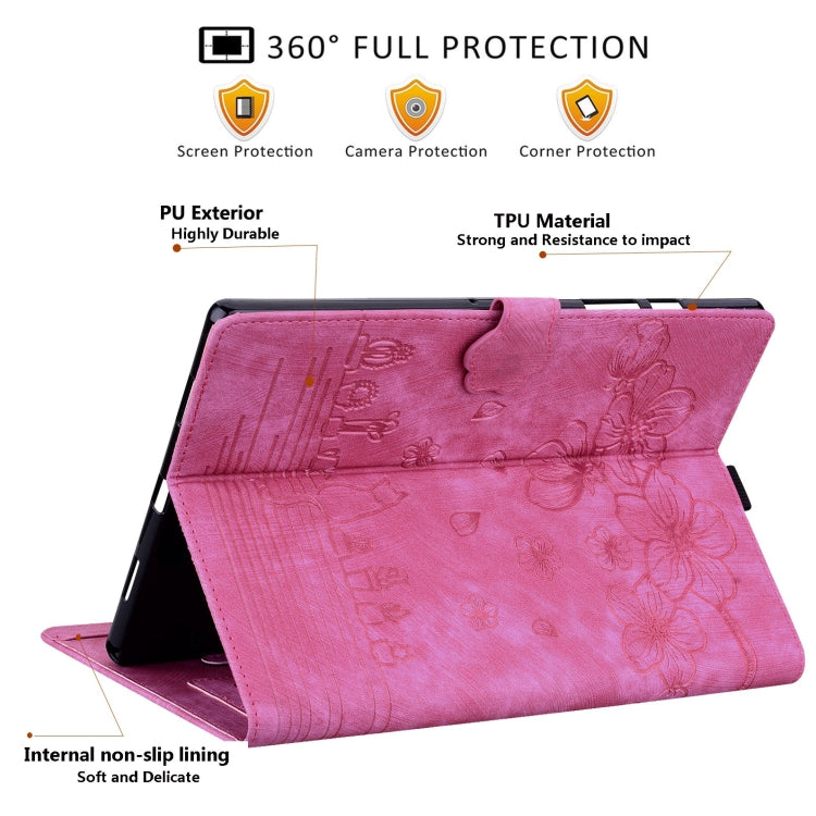 For Samsung Galaxy Tab S9 /S8 /S7 Cartoon Sakura Cat Embossed Smart Leather Tablet Case(Rose Red) - Galaxy Tab S9 Cases by PMC Jewellery | Online Shopping South Africa | PMC Jewellery | Buy Now Pay Later Mobicred