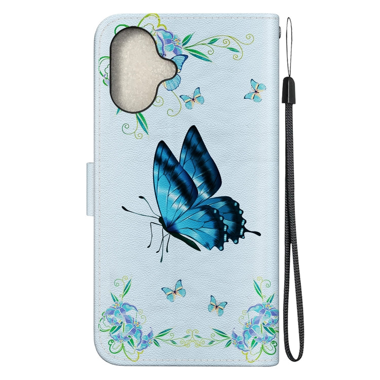 For iPhone 16 Crystal Texture Colored Drawing Leather Phone Case(Blue Pansies) - iPhone 16 Cases by PMC TechLife | Online Shopping South Africa | PMC TechLife | Buy Now Pay Later Mobicred