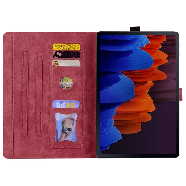 For Samsung Galaxy Tab S9 FE Cartoon Sakura Cat Embossed Leather Tablet Case(Red) - free shipping - PMC Jewellery - Order now!