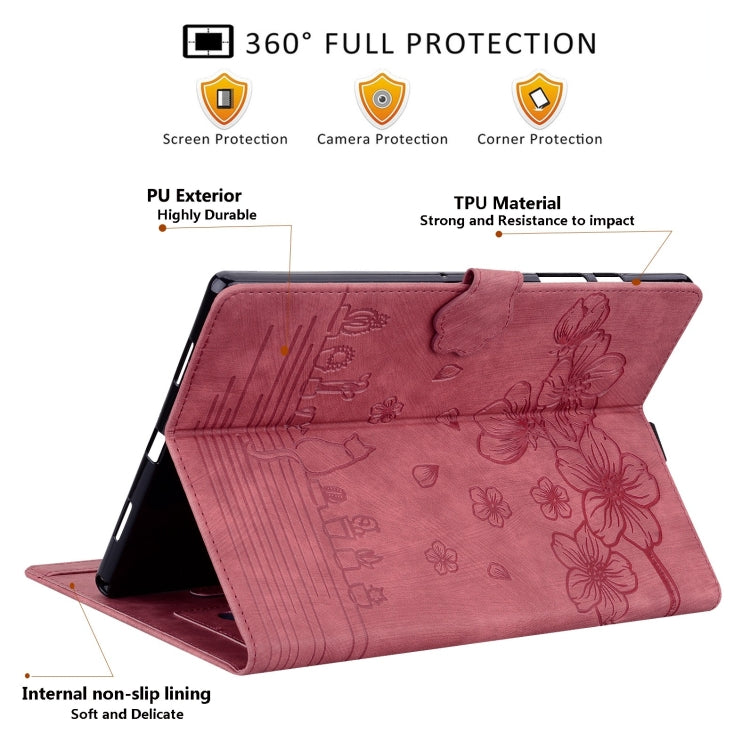 For Samsung Galaxy Tab S9 FE Cartoon Sakura Cat Embossed Leather Tablet Case(Red) - free shipping - PMC Jewellery - Order now!