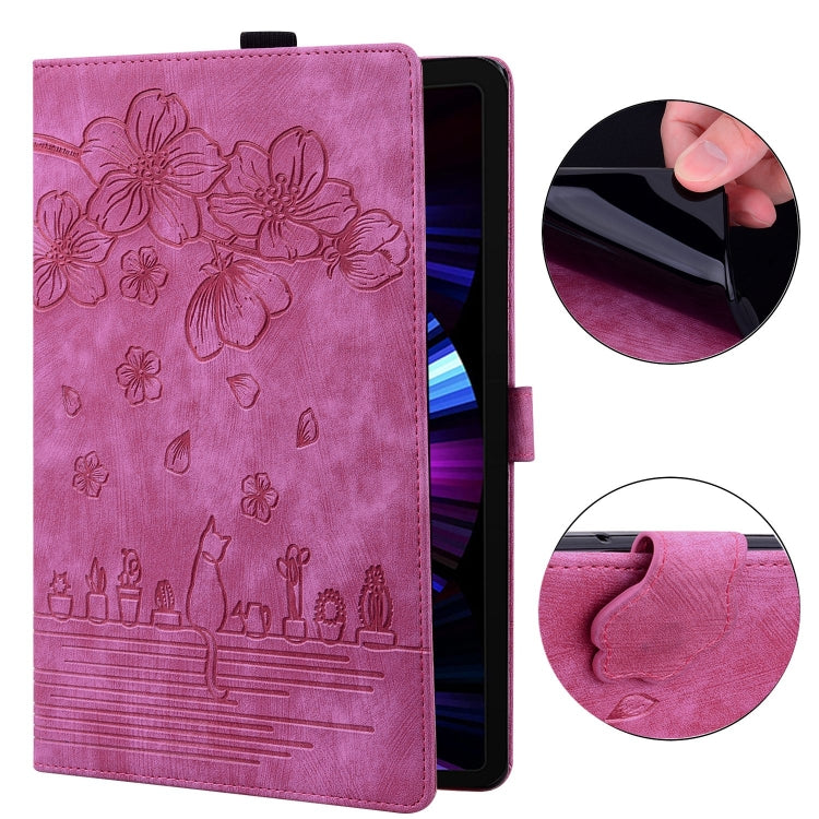 For Lenovo Tab P11 TB-J606F Cartoon Sakura Cat Embossed Leather Tablet Case(Rose Red) - Lenovo by PMC TechLife | Online Shopping South Africa | PMC TechLife | Buy Now Pay Later Mobicred