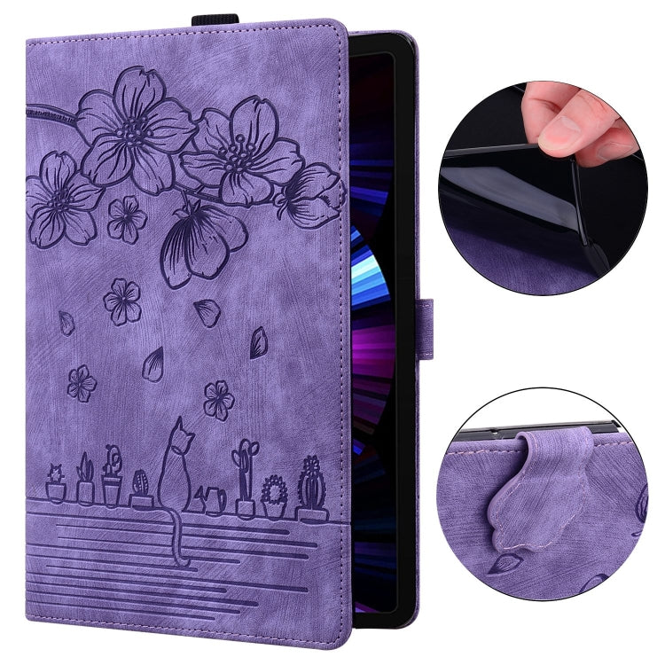 For Lenovo Tab M9 Cartoon Sakura Cat Embossed Leather Tablet Case(Purple) - free shipping - PMC TechLife - Order now!