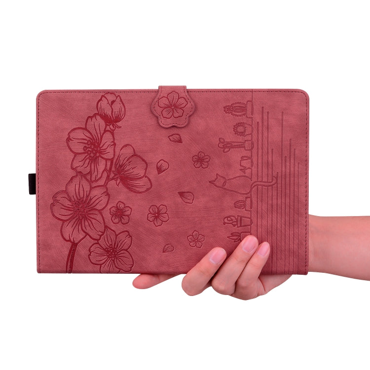 For Lenovo Tab K11 Plus / M11 Plus Cartoon Sakura Cat Embossed Leather Tablet Case(Red) - free shipping - PMC TechLife - Order now!