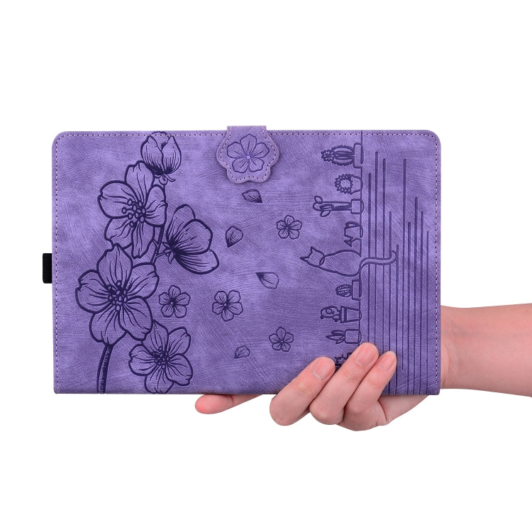 For Lenovo Tab K11 Plus / M11 Plus Cartoon Sakura Cat Embossed Leather Tablet Case(Purple) - Lenovo by PMC TechLife | Online Shopping South Africa | PMC TechLife | Buy Now Pay Later Mobicred