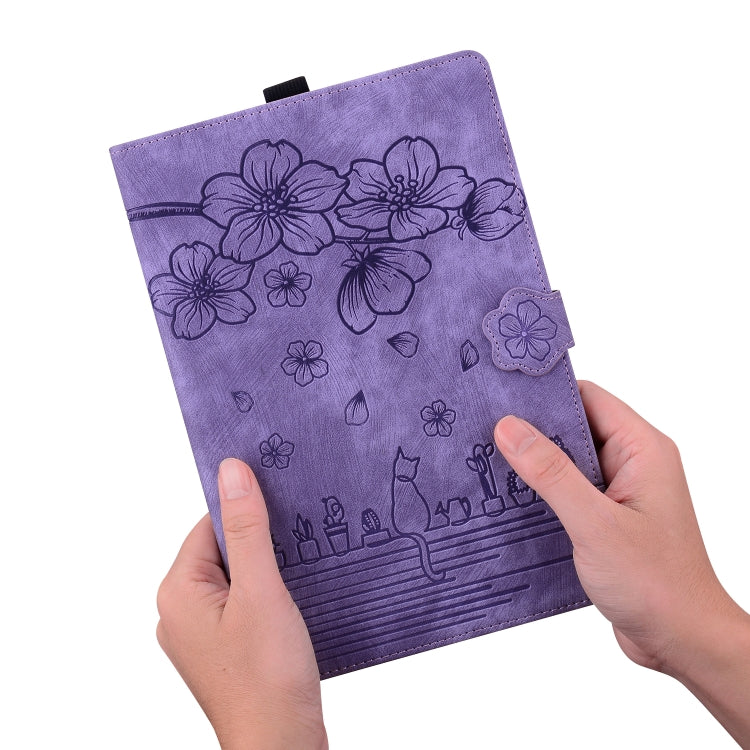 For Lenovo Tab K11 Plus / M11 Plus Cartoon Sakura Cat Embossed Leather Tablet Case(Purple) - Lenovo by PMC TechLife | Online Shopping South Africa | PMC TechLife | Buy Now Pay Later Mobicred
