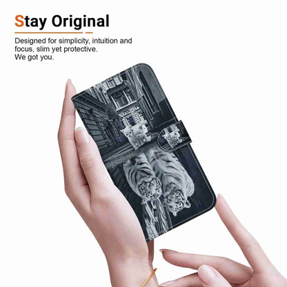 For Xiaomi Redmi Note 12 5G Crystal Texture Colored Drawing Leather Phone Case(Cat Tiger Reflection) - Xiaomi Cases by PMC Jewellery | Online Shopping South Africa | PMC Jewellery | Buy Now Pay Later Mobicred